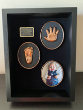 12 x 16” SOLID WOOD SHADOWBOX - PERSONALIZED PHOTO FRAME WITH BRONZE HANDPRINT AND  FOOTPRINT