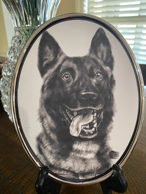 Oil pet portraits in bronze or silver keepsake frame