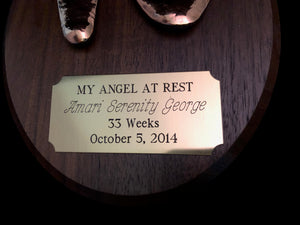 My Angel at Rest baby bronzed hand and foot impressions plaque.