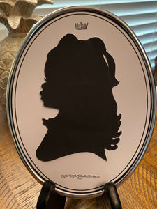 Custom silhouette cut out with keepsake silver frame