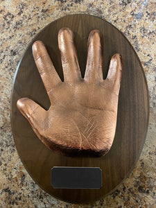 Bronze hand impression plaque keepsake