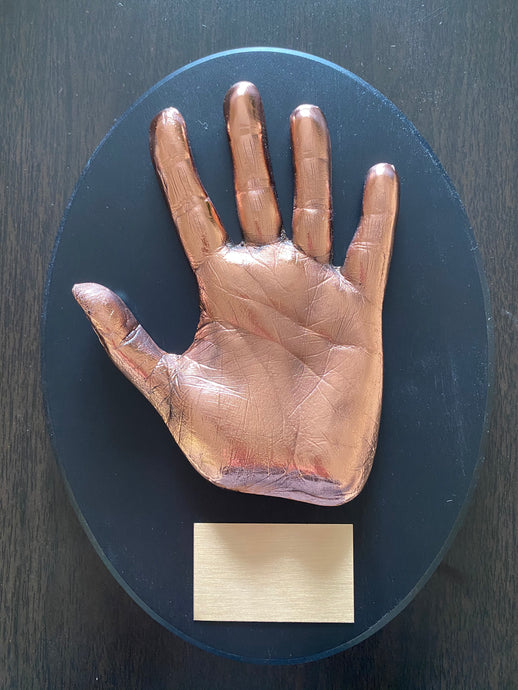 Adult bronzed hand impression plaque gift