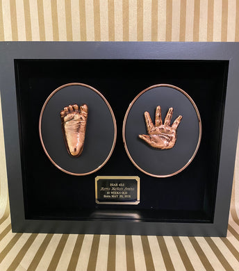 10 x 12” SOLID WOOD SHADOWBOX - PERSONALIZED BRONZE HANDPRINT & FOOTPRINT