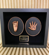 10 x 12” SOLID WOOD SHADOWBOX - PERSONALIZED BRONZE HANDPRINT & FOOTPRINT