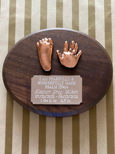 Patty-Cakes Angel Plaque for deceased or still born babies walnut oval in antique bronze metal finish