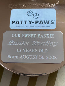 CUSTOM CAT OR DOG BRONZE PAWPRINT ON BLACK OVAL BY PATTY-PAWS®