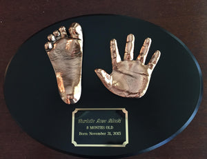 Baby bronzed hand and foot impressions keepsake