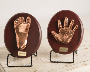 PERSONALIZED BRONZE HANDPRINT AND/OR FOOTPRINT ON  WOOD OVAL FOR BABIES